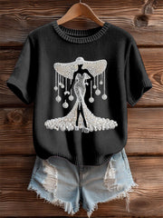 Women's Breast Cancer Pearl Art Cozy Knit Top