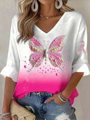 Women's Breast Cancer Awareness Butterfly Waffle T-shirt