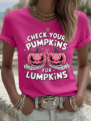 Women's Check Your Pumpkins For Lumpkins Halloween Breast Cancer Awareness Tee