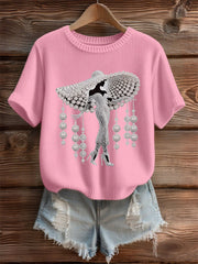 Women's Breast Cancer Pearl Art Cozy Knit Top