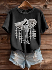 Women's Breast Cancer Pearl Art Cozy Knit Top