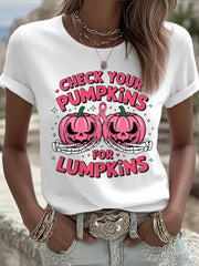 Women's Check Your Pumpkins For Lumpkins Halloween Breast Cancer Awareness Tee