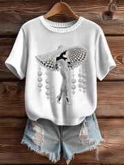 Women's Breast Cancer Pearl Art Cozy Knit Top