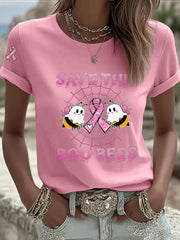 Women's Breast Cancer Awareness Save The Boo Bees Print Casual T-Shirt