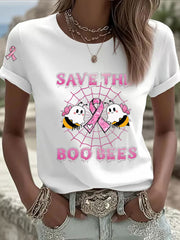 Women's Breast Cancer Awareness Save The Boo Bees Print Casual T-Shirt