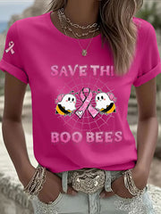 Women's Breast Cancer Awareness Save The Boo Bees Print Casual T-Shirt