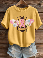 Women's Breast Cancer Awareness Bee Print Casual T-Shirt