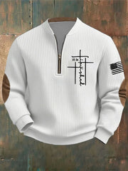 Men'S It Is Finished Faith Cross Print Zipper Sweatshirt