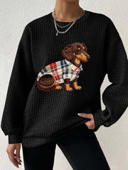 Women's Dog Art Print Checkered Hoodie