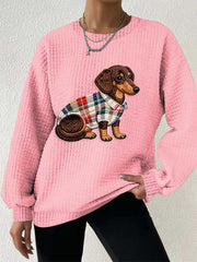 Women's Dog Art Print Checkered Hoodie