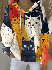 Women's Animal Cats Print Casual Hoodie