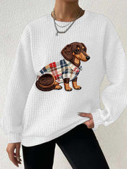 Women's Dog Art Print Checkered Hoodie