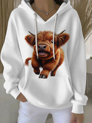 Women's Animal Highland Cow Print Casual Hoodie