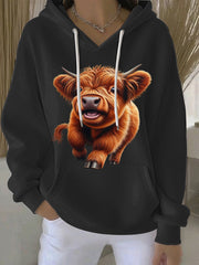 Women's Animal Highland Cow Print Casual Hoodie