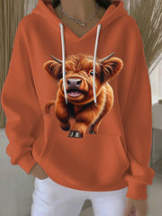 Women's Animal Highland Cow Print Casual Hoodie