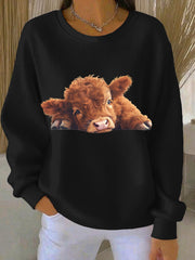 Women's Animal Highland Cow Print Casual Sweatshirt