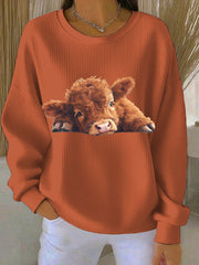 Women's Animal Highland Cow Print Casual Sweatshirt