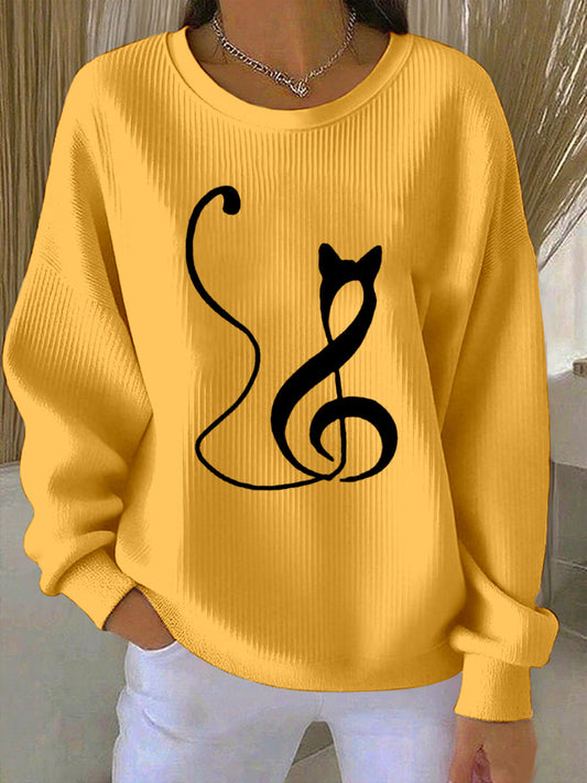 Women's Music Note Inspired Cat Print Sweatshirt