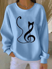 Women's Music Note Inspired Cat Print Sweatshirt