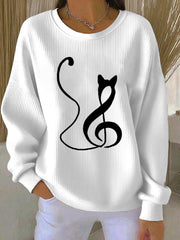 Women's Music Note Inspired Cat Print Sweatshirt