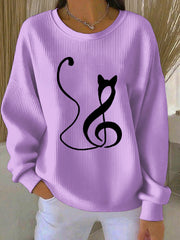 Women's Music Note Inspired Cat Print Sweatshirt