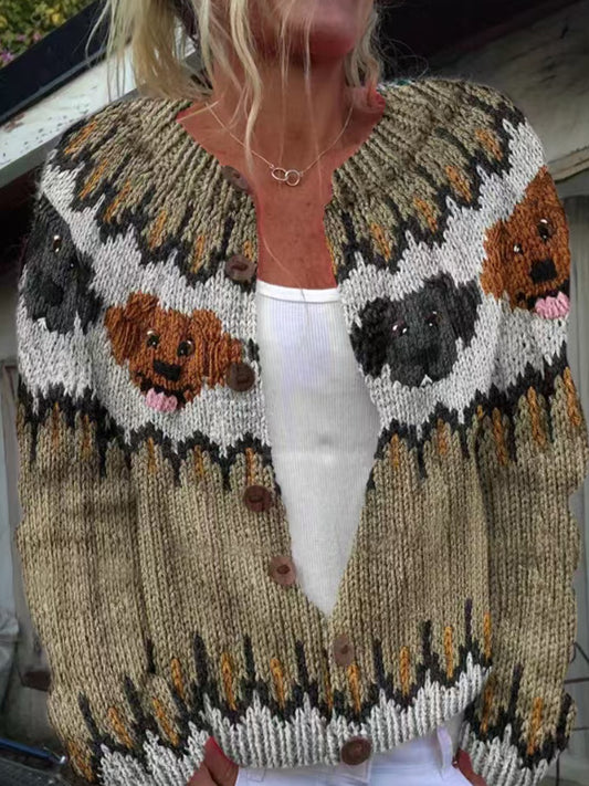 Women's Cute Animal Icelandic Sweater Button Cardigan Chunky Knit Sweater
