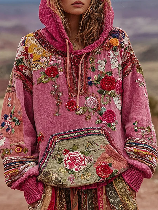 Women's botanical floral print hoodie