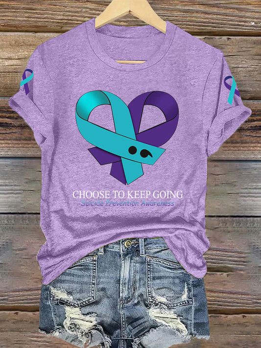 Women's Suicide Prevention Awareness Choose To Keep Going Print T-Shirt