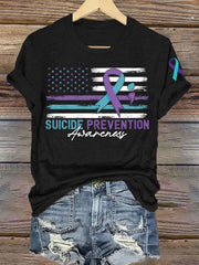 Women's Suicide Prevention Awareness Flag Ribbon Print T-Shirt