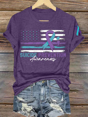 Women's Suicide Prevention Awareness Flag Ribbon Print T-Shirt