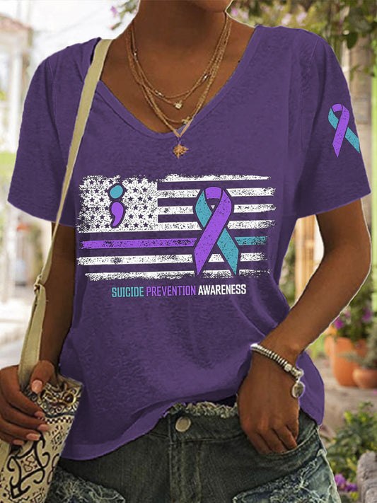 Women's Suicide Prevention Awareness American Flag T-Shirt