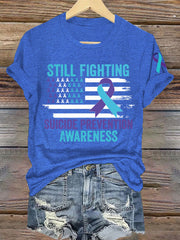 Women's Suicide Prevention Awareness Flag Ribbon Still Fighting Print T-Shirt
