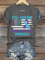 Women's Suicide Prevention Awareness Flag Ribbon Still Fighting Print T-Shirt