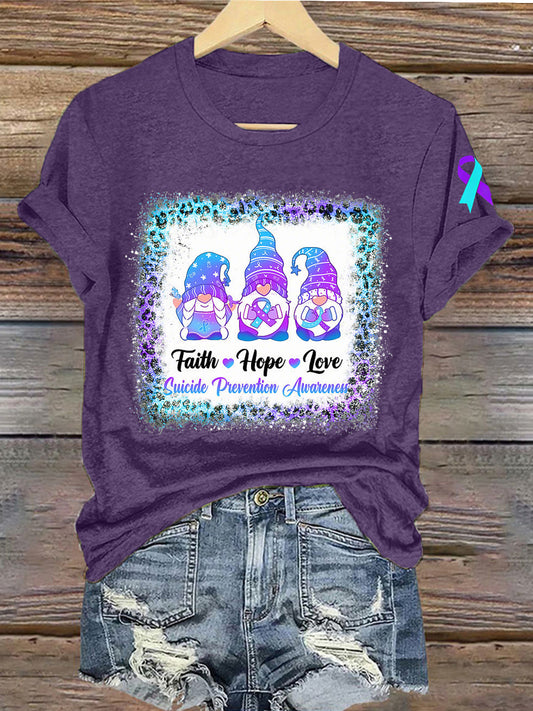 Women's Suicide Prevention Awareness Faith Hope Love Gnomes T-shirt