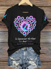 Women's In September We Wear Teal & Purple Suicide Prevention Awareness Print T-Shirt