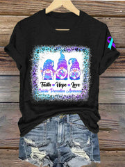 Women's Suicide Prevention Awareness Faith Hope Love Gnomes T-shirt