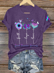 Women's Suicide Prevention Awareness Faith Hope Love Teal & Purple Ribbon T-Shirt