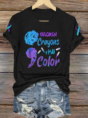 Women's Suicide Prevention Awareness Broken Crayons Still Color Print T-Shirt