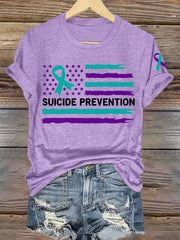 Women's Suicide Prevention Awareness Flag Teal & Purple Ribbon T-Shirt