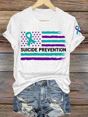 Women's Suicide Prevention Awareness Flag Teal & Purple Ribbon T-Shirt