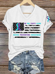 Women's Suicide Prevention Awareness Flag Ribbon Print T-Shirt