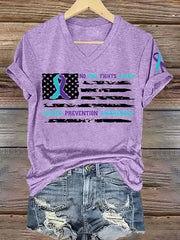 Women's Suicide Prevention Awareness Flag Ribbon Print T-Shirt