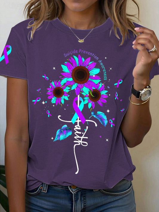 Women's Suicide Prevention Awareness Faith Sunflower Ribbon T-Shirt