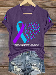 Women's Suicide Prevention Awareness Heart Ribbon Print T-Shirt