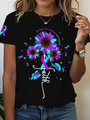 Women's Suicide Prevention Awareness Faith Sunflower Ribbon T-Shirt