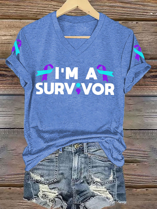 Women's Suicide Prevention Awareness I'm a Survivor Print T-Shirt