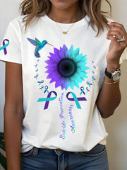 Women's Suicide Prevention Awareness Sunflower Hummingbird Ribbon T-Shirt