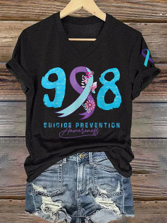 Women's Suicide Prevention Awareness 988 Print T-Shirt