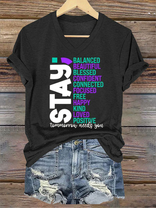 Women's Stay You Matter Printed V-neck T-shirt