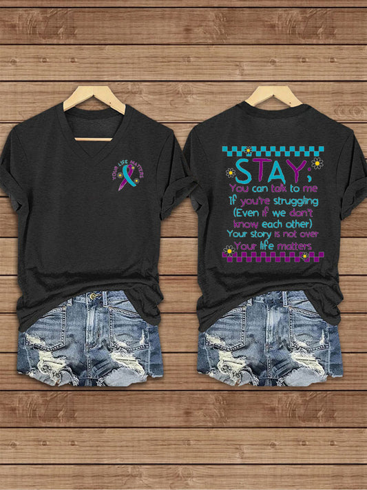 Women's Stay You Matter Printed V-neck T-shirt